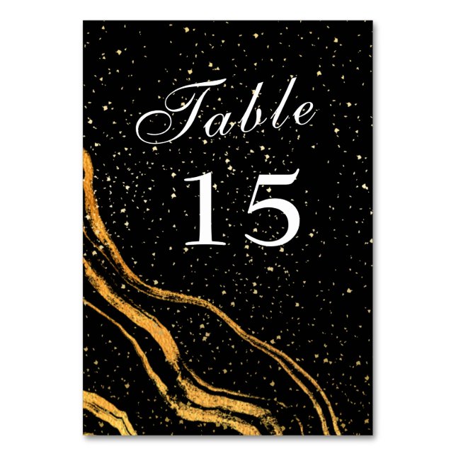 Tarjeta De Mesa Boda Clásico Negro y Oro (Anverso)
