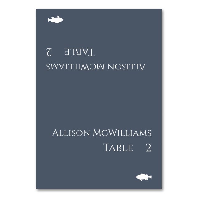 Tarjeta De Mesa Boda Colocar tarjeta-Fish Icon-Blue y White- (Anverso)