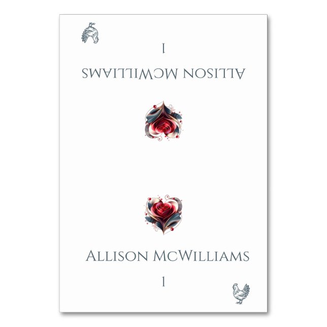 Tarjeta De Mesa Boda Colocar tarjetas-Pollo Icono-Rosa con forma d (Anverso)