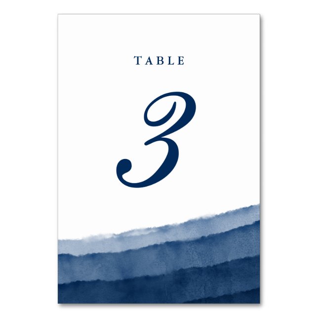 Tarjeta De Mesa Boda con Acuarela de Azul añil (Anverso)