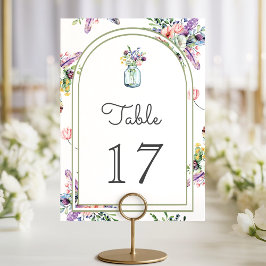 Tarjeta De Mesa Boda con arco de frasco de albañil de flores silve