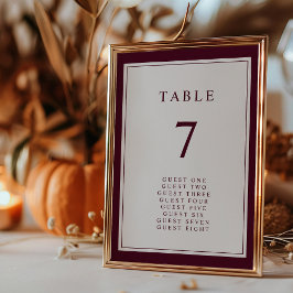 Tarjeta De Mesa Boda con borde minimalista elegante de Borgoña