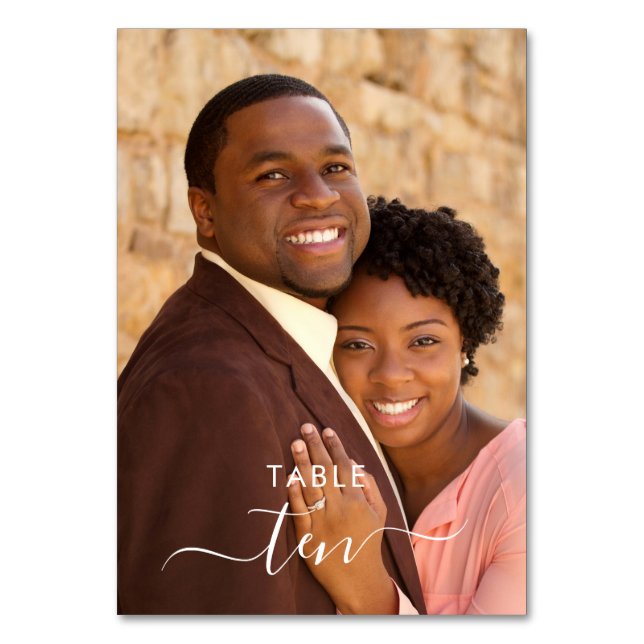 Tarjeta De Mesa Boda con carta de mano de foto personalizada (Anverso)