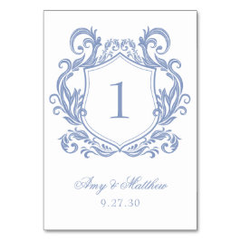 Tarjeta De Mesa Boda con Cresta de Azul Polvoriento Elegante