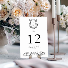 Tarjeta De Mesa Boda con Cresta de Monograma Barroco Vintage