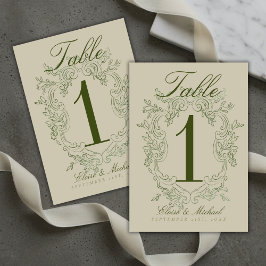Tarjeta De Mesa Boda con Cresta de Verde Salvia Elegante
