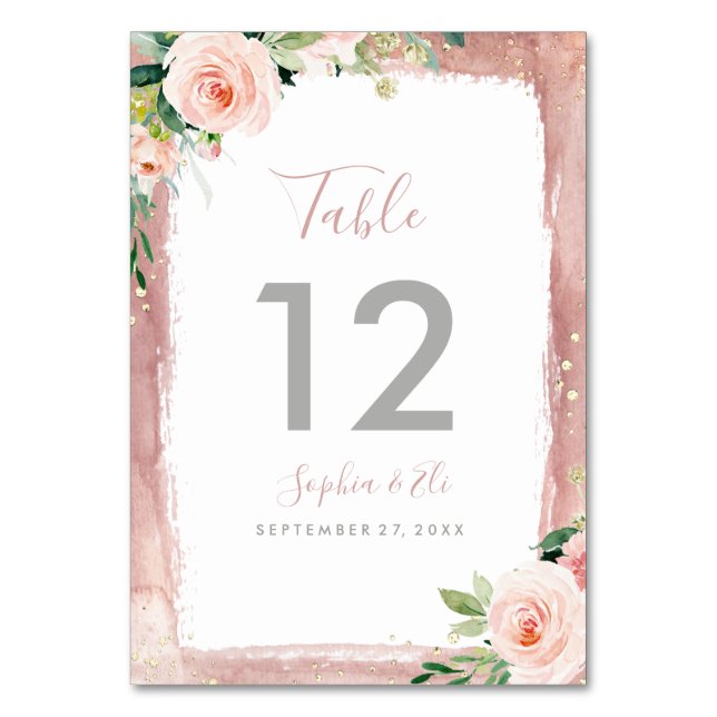 Tarjeta De Mesa Boda con elegancia floral de Rubor (Reverso)