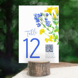 Tarjeta De Mesa Boda con flores silvestres amarillas azul comparti
