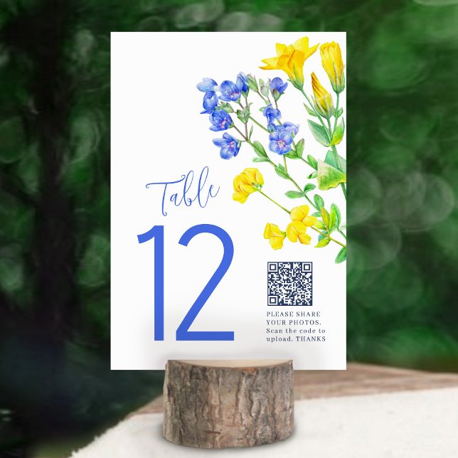 Tarjeta De Mesa Boda con flores silvestres amarillas azul comparti (Subido por el creador)