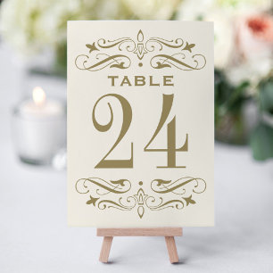 Tarjeta De Mesa Boda con florituras de marfil antiguo dorado