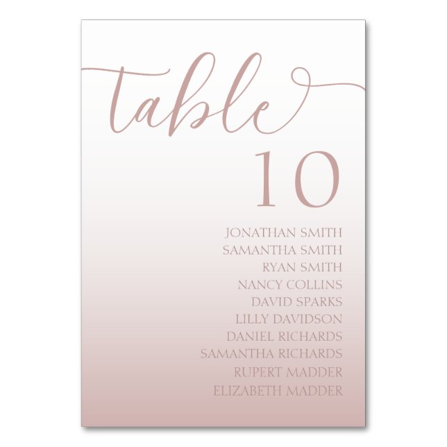Tarjeta De Mesa Boda con gradiente de rosa oro elegante  (Anverso)
