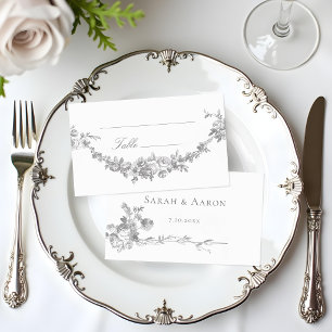 Tarjeta De Mesa Boda con guirnalda de rosas clásicas francesas orn