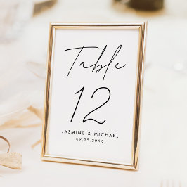 Tarjeta De Mesa Boda con Letra Negra Minimalista Moderna