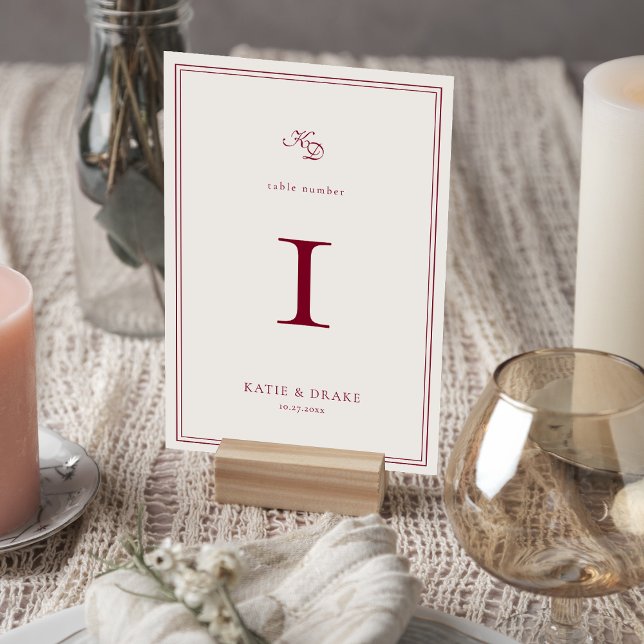 Tarjeta De Mesa Boda con letra script de Borgoña profunda (Subido por el creador)