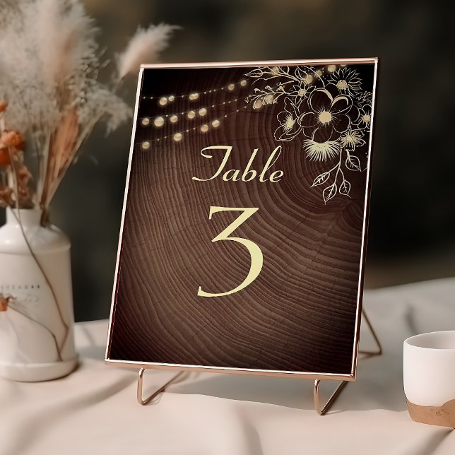 Tarjeta De Mesa Boda con Luces de Cuerda y Madera Rústica (Subido por el creador)