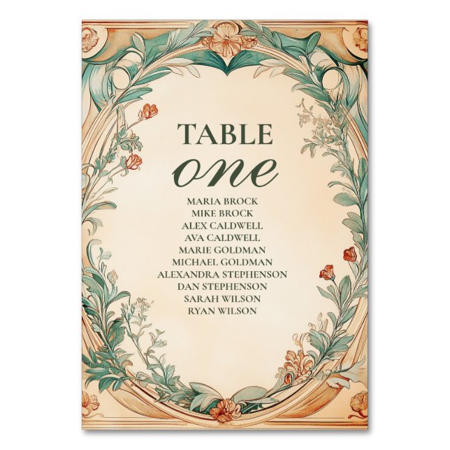 Tarjeta De Mesa Boda con marco botánico cálido (Anverso)