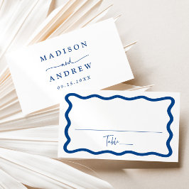 Tarjeta De Mesa Boda con marco ondulado azul moderno