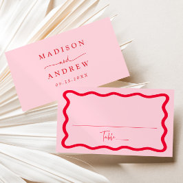 Tarjeta De Mesa Boda con marco ondulado rosa y rojo moderno
