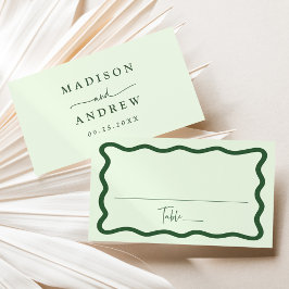 Tarjeta De Mesa Boda con marco ondulado verde moderno