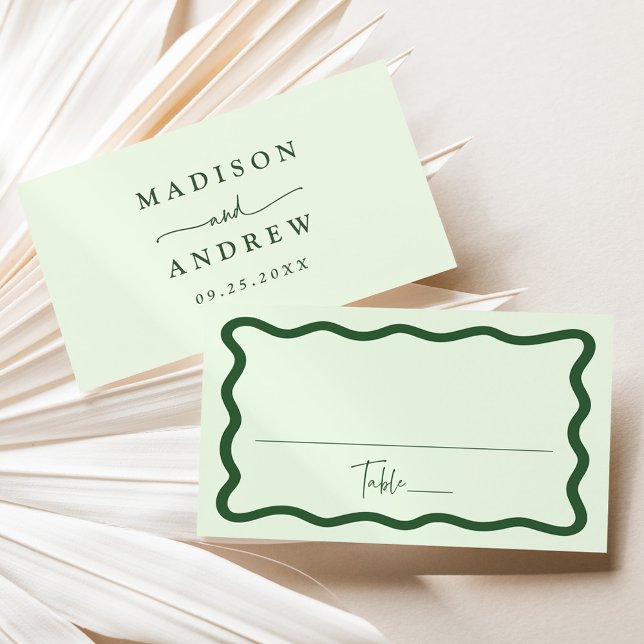 Tarjeta De Mesa Boda con marco ondulado verde moderno (Subido por el creador)