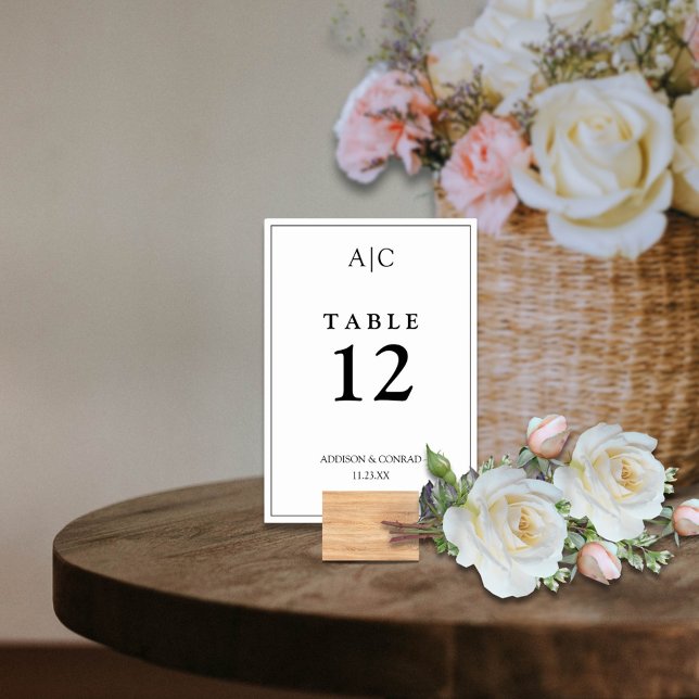 Tarjeta De Mesa Boda con Monograma Blanco Elegante  (Subido por el creador)