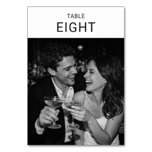Tarjeta De Mesa Boda con tipografía negra moderna minimalista y fo
