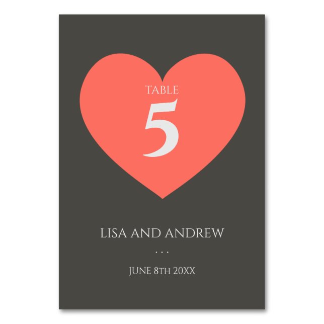 Tarjeta De Mesa Boda Coral Heart (Anverso)