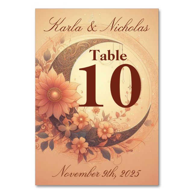 Tarjeta De Mesa Boda Coral Moonflower (Anverso)