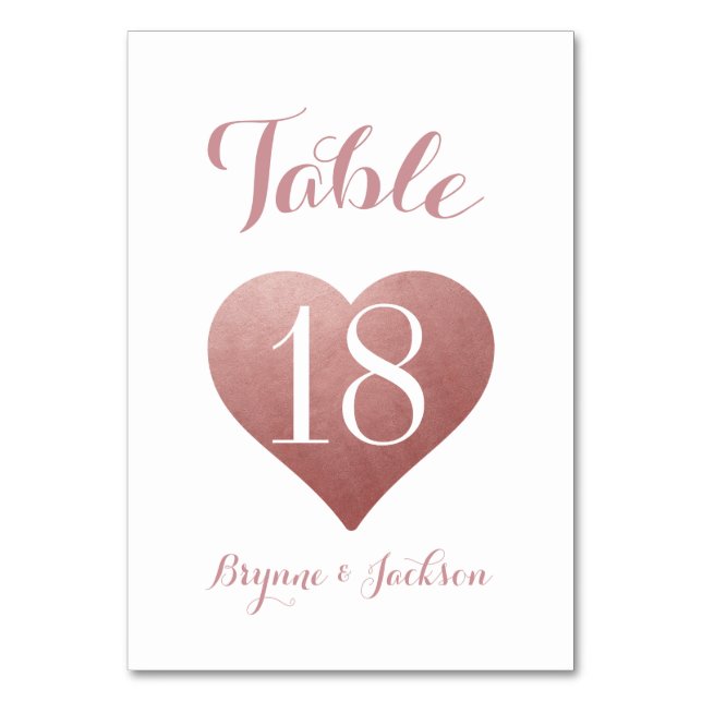 Tarjeta De Mesa Boda Corazón Rosa Oro Rosado Romántico (Anverso)