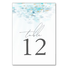 Tarjeta De Mesa Boda Costera de Olas Azul y Dorado