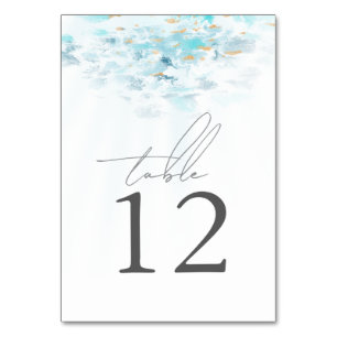 Tarjeta De Mesa Boda Costera de Olas Azul y Dorado