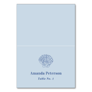 Tarjeta De Mesa Boda Costera Moderna de Azul Polvoriento