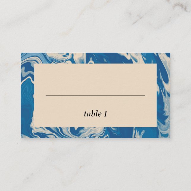 Tarjeta De Mesa Boda costero moderno de mármol azul (Anverso)