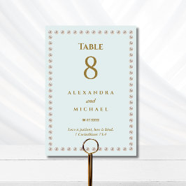 Tarjeta De Mesa Boda cristiana elegante perla azul