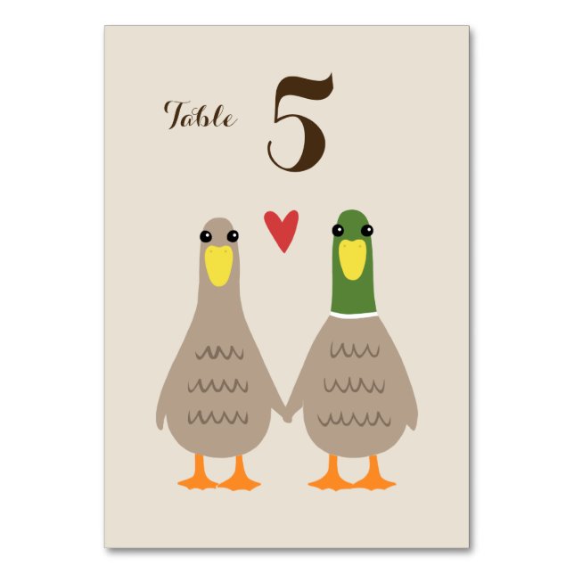 Tarjeta De Mesa Boda Cute Ducks | Feliz pareja recién casada (Anverso)