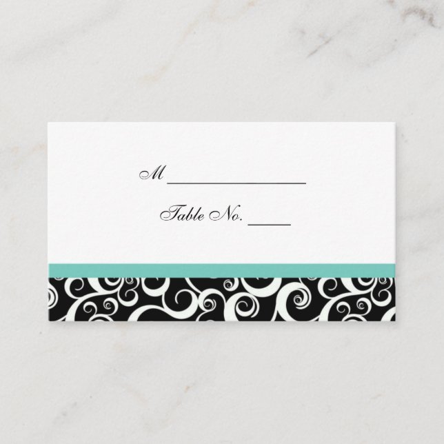 Tarjeta De Mesa Boda Damask Swirls Table Place Card en Aqua (Anverso)