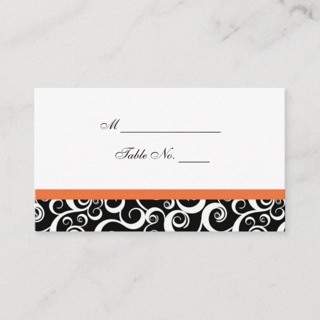 Tarjeta De Mesa Boda Damask Swirls Table Place Card en Naranja (Anverso)
