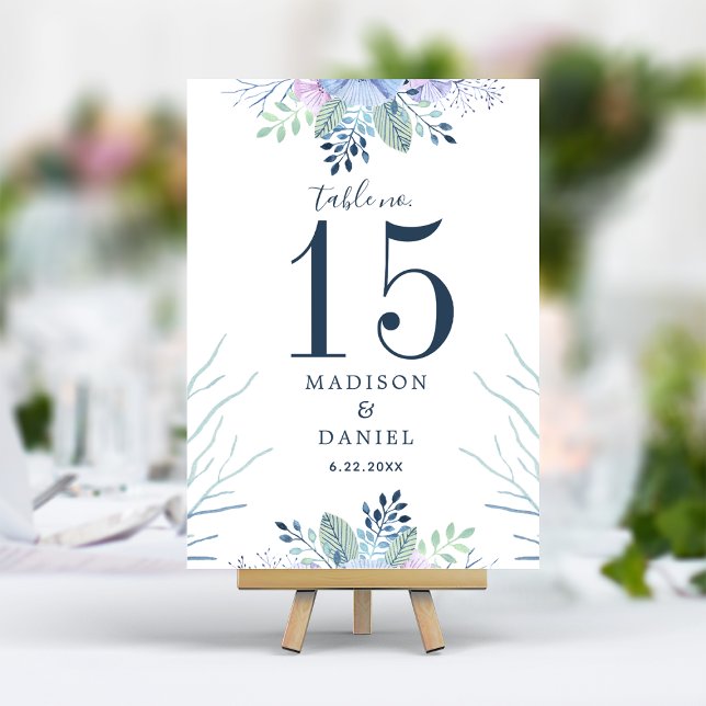 Tarjeta De Mesa Boda de acuarela azul de la Marina floral de invie (Subido por el creador)