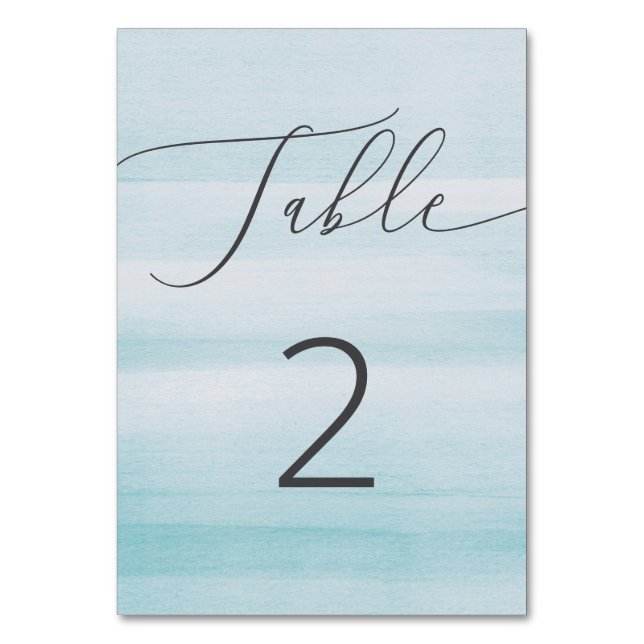 Tarjeta De Mesa Boda de acuarela azul náutico. Playa minimalista (Anverso)