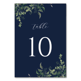 Tarjeta De Mesa Boda de acuarela botánica de la Marina Blue Greene