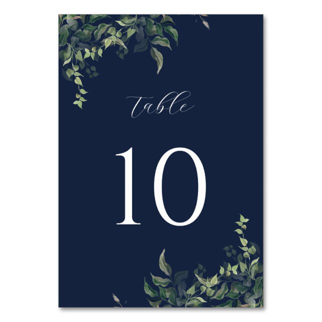 Tarjeta De Mesa Boda de acuarela botánica de la Marina Blue Greene (Anverso)
