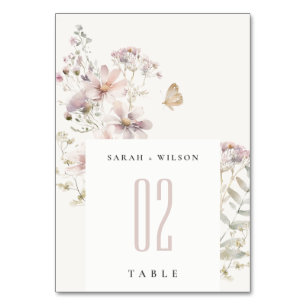 Tarjeta De Mesa Boda de acuarela botánica Lilac Wildflower Fern