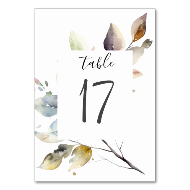 Tarjeta De Mesa Boda de acuarela botánica simple (Anverso)