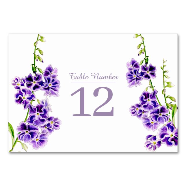 Tarjeta De Mesa Boda de acuarela de flores moradas (Reverso)