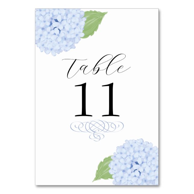 Tarjeta De Mesa Boda de acuarela de Hydrangea azul (Anverso)