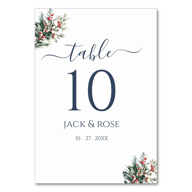 Tarjeta De Mesa Boda de acuarela de invierno (Anverso)