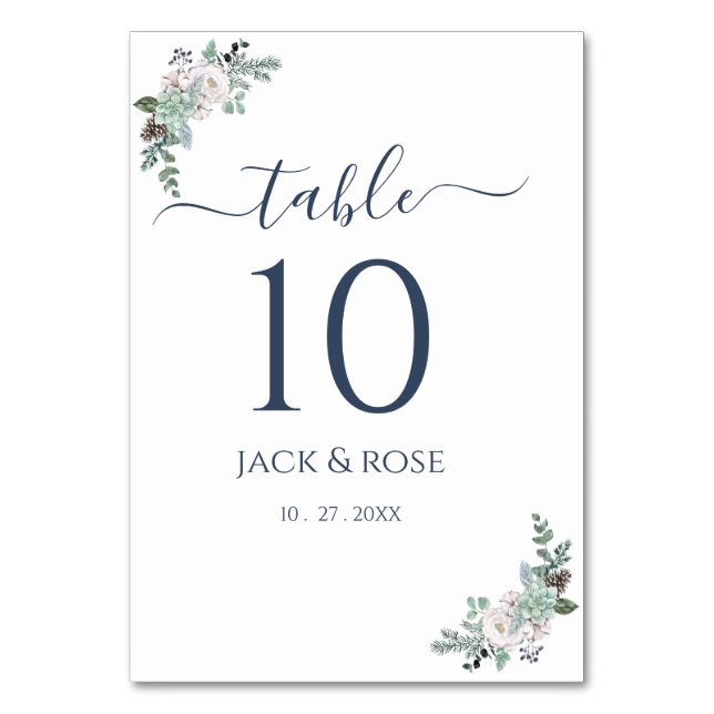 Tarjeta De Mesa Boda de acuarela de invierno (Anverso)