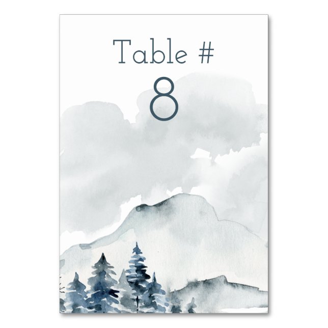Tarjeta De Mesa Boda de acuarela de montaña de niebla (Anverso)