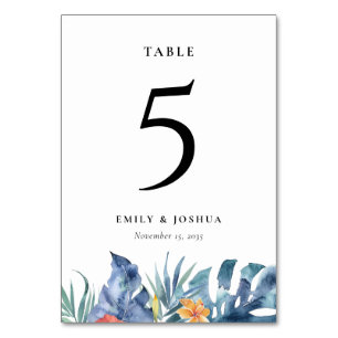Tarjeta De Mesa Boda de acuarela de verano floral tropical
