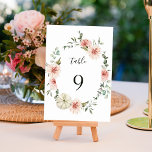 Tarjeta De Mesa Boda de acuarela de Wreath de jardín floral botáni<br><div class="desc">Este número de mesa boda incluye una corona de rosas de jardín color agua rosa y rosa,  dahlias,  calabaza blanca con hojas verdes. Para una personalización más avanzada de este diseño,  haga clic en el BOTÓN HERRAMIENTA DE DISEÑO AZUL. También están disponibles los elementos coincidentes.</div>